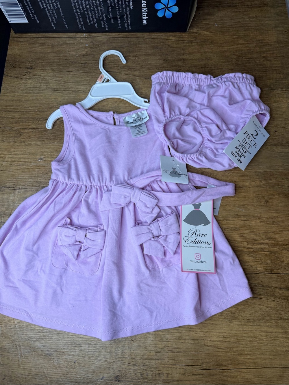 Rare Editions Light Lavender Bow Dress with Matching Bloomers